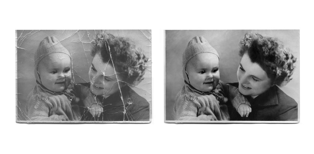 Bildrestaureing, före och efter, av Oscar Edwards